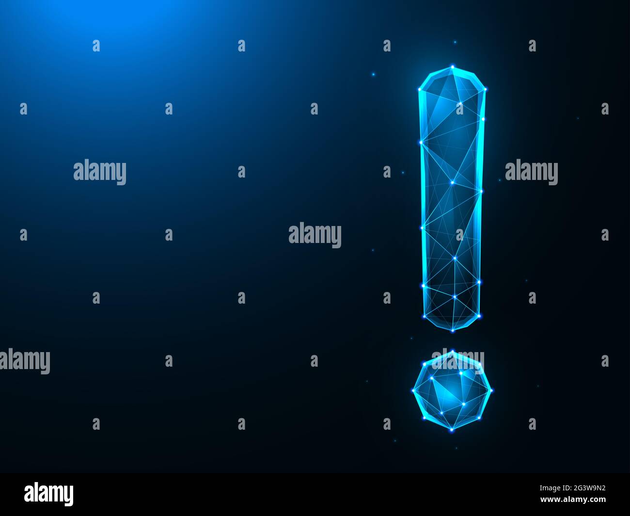 Point d'exclamation conception en polyéthylène basse. À l'attention des illustrations vectorielles polygonales sur fond bleu. Banque D'Images