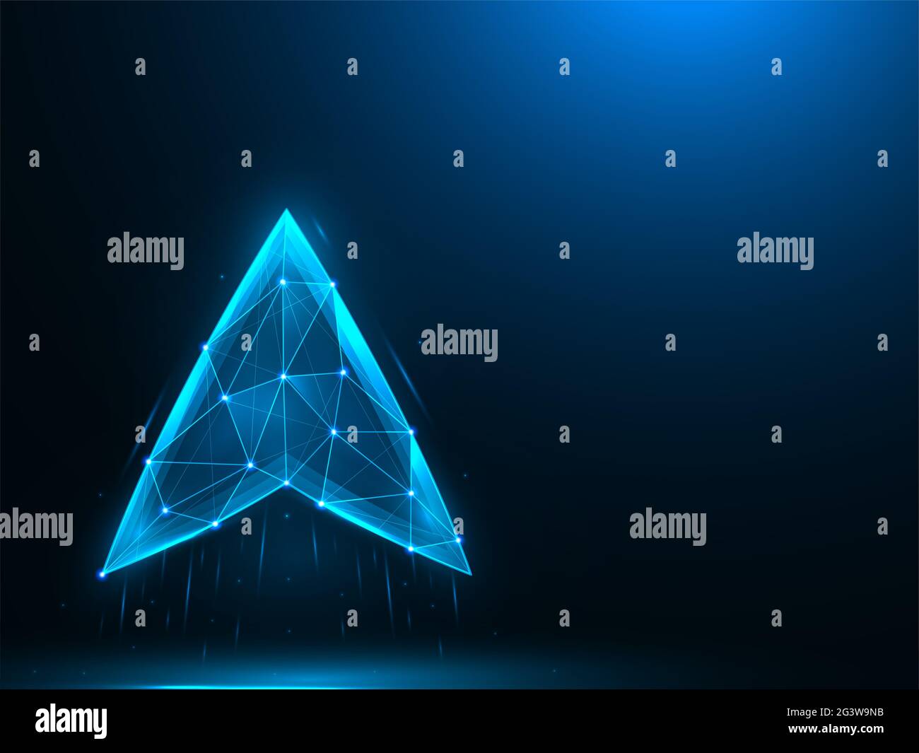 Flèche pointant vers le haut de la conception poly basse. Navigation, pointez vers le haut les illustrations vectorielles polygonales sur un arrière-plan bleu. Banque D'Images