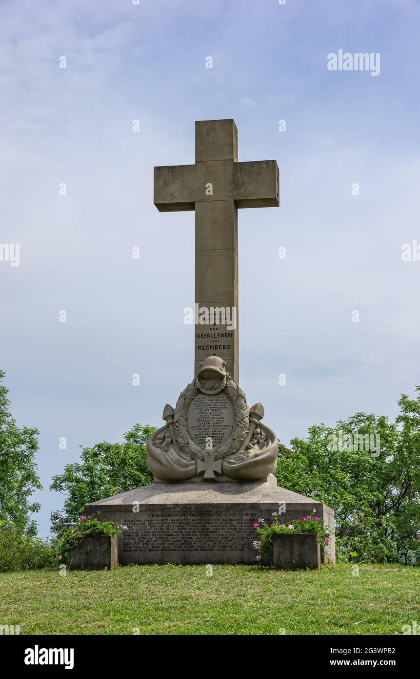 Mémorial de guerre à Rechberg pour les morts de la première Guerre mondiale dans la banlieue de Schwäbisch-Gmünd du même nom, Bade-Wurtemberg, Allemagne. Banque D'Images