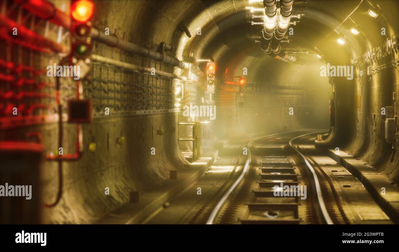 Vieux tunnel de métro abandonné sombre Banque D'Images