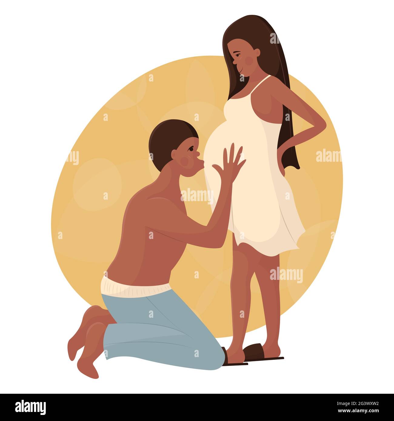 Jeune Couple Noir Amoureux Attendant La Naissance D Un Bebe L Homme Est A Genoux Et Embrasse Sa Femme Enceinte Sur Le Ventre Bonne Grossesse Et M Image Vectorielle Stock Alamy