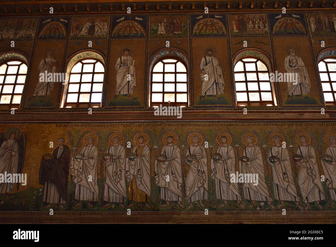 Ravenne. Basilique de Sant Apollinare Nuovo. Mosaïque du mur droit. Banque D'Images