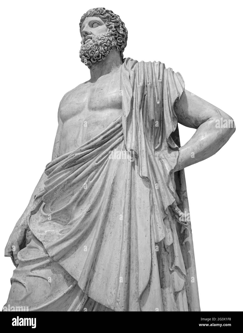 Statue en marbre du dieu grec Zeus isolé sur fond blanc. Sculpture antique de l'homme avec la barbe Banque D'Images