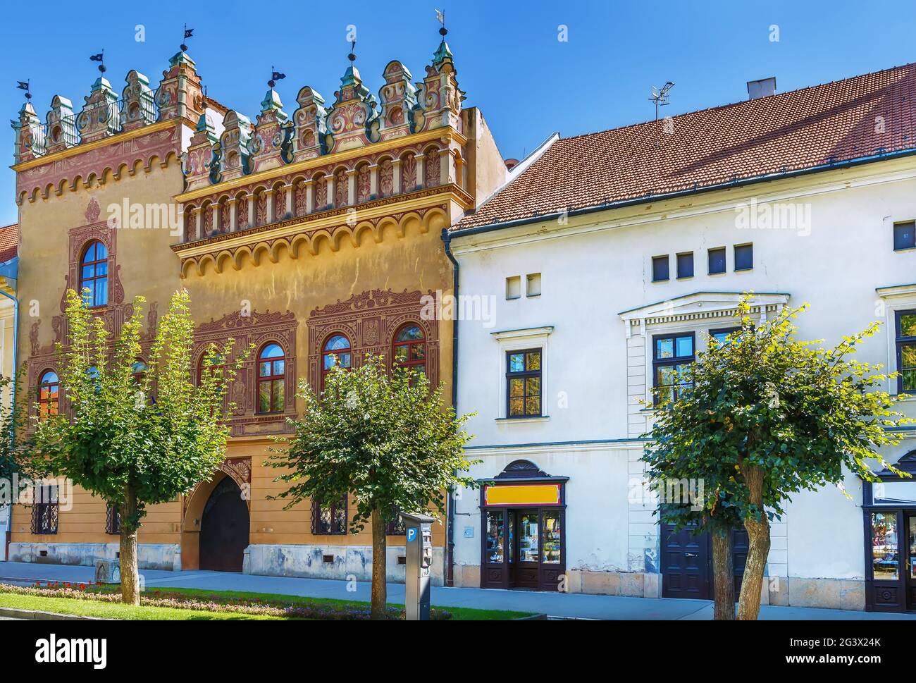 Maisons sur la place principale, Levoca, Slovaquie Banque D'Images