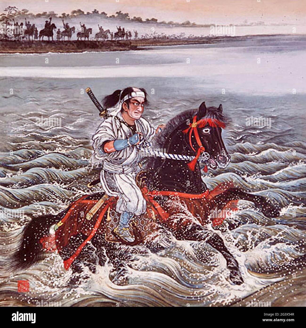 Abe Tadaaki traverse la rivière Sumida. Banque D'Images