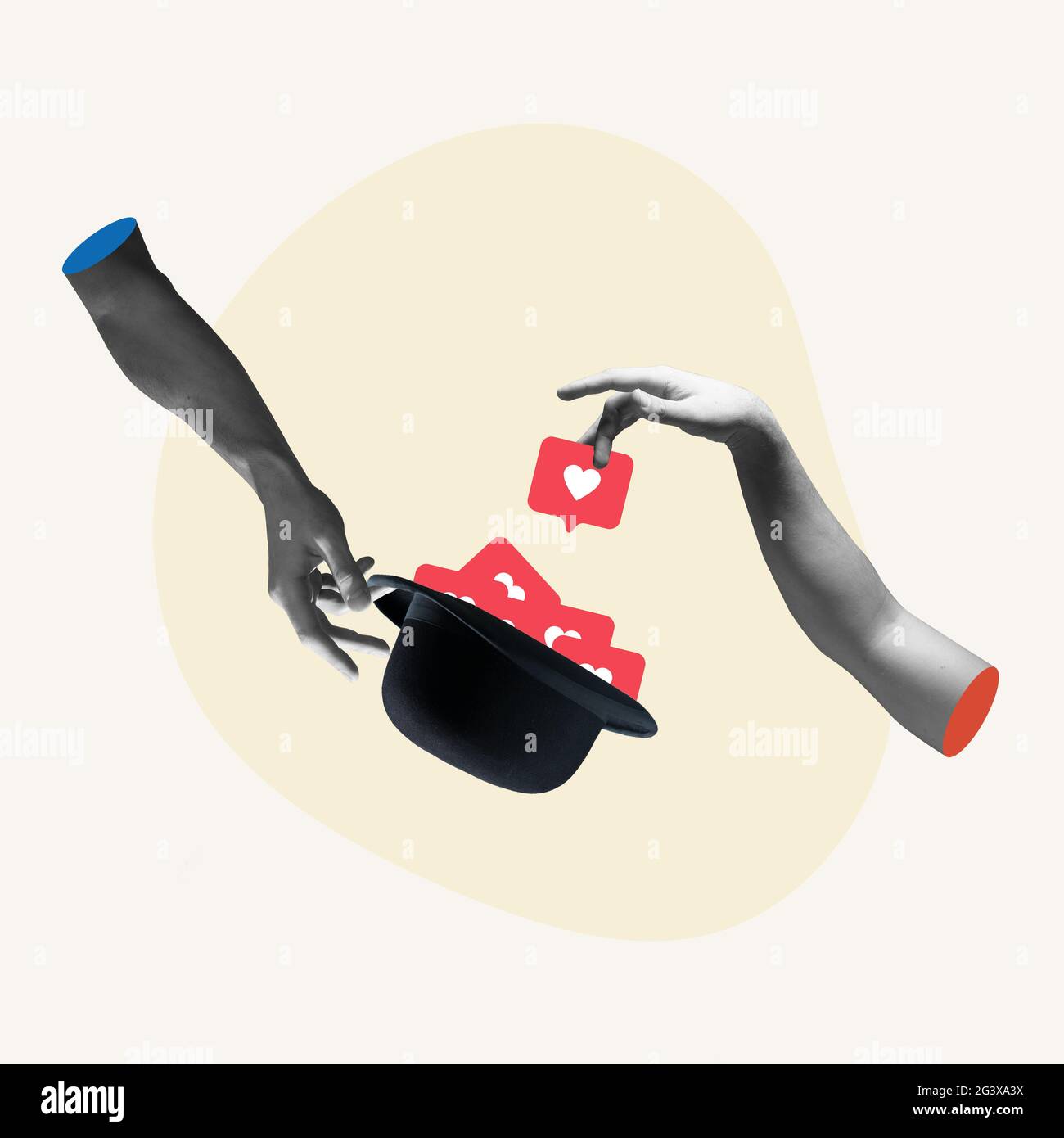 Mains esthétiques sur fond lumineux, œuvres d'art. Concept de relation humaine, de communauté, de proximité, de symbolisme, de surréalisme. Banque D'Images