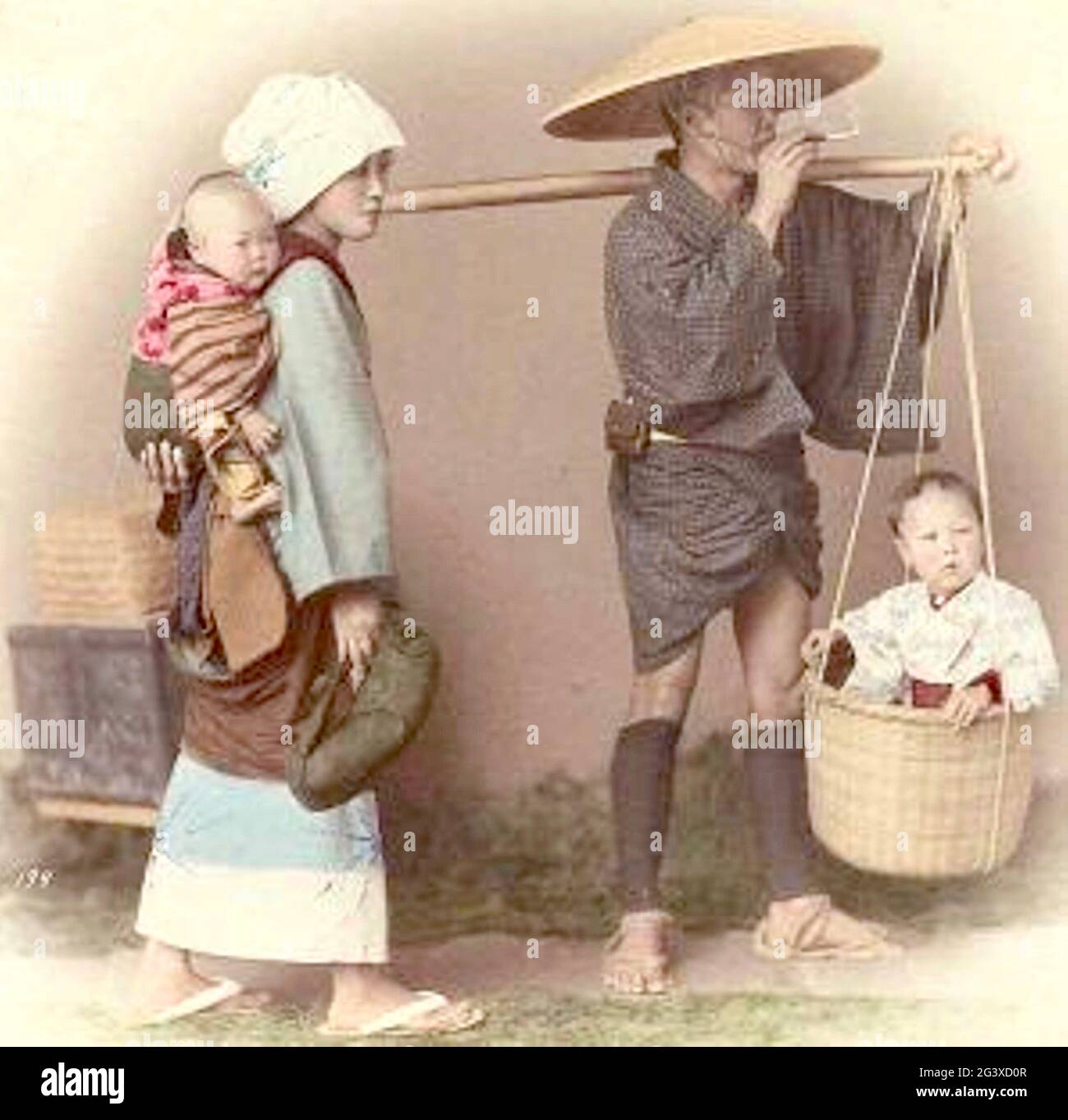 Adolfo Farsari photo japonaise ancienne - famille - 1886 Banque D'Images