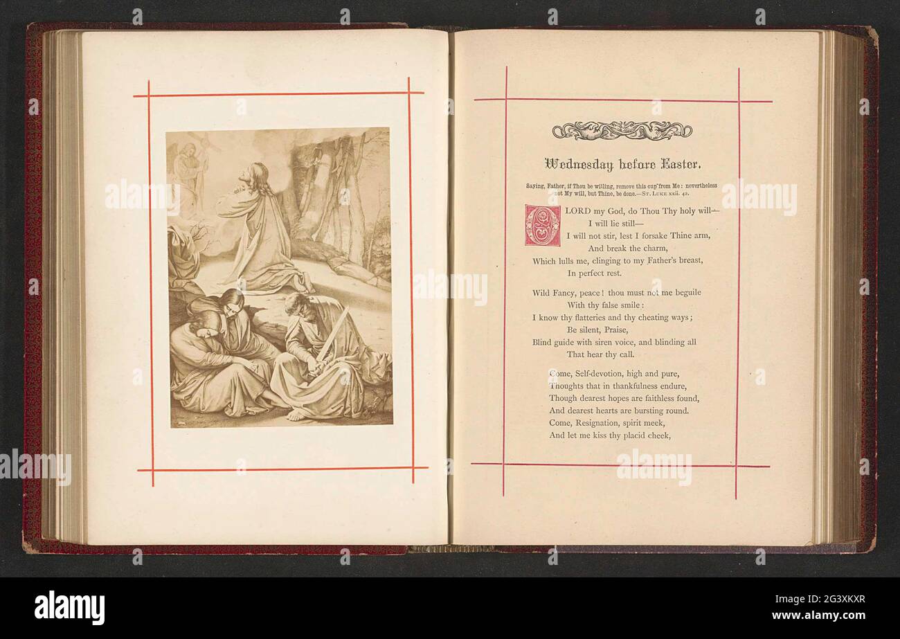 Reproduction photo d'un imprimé, représentant la prière du Christ dans le jardin de Gethsemane. . Banque D'Images