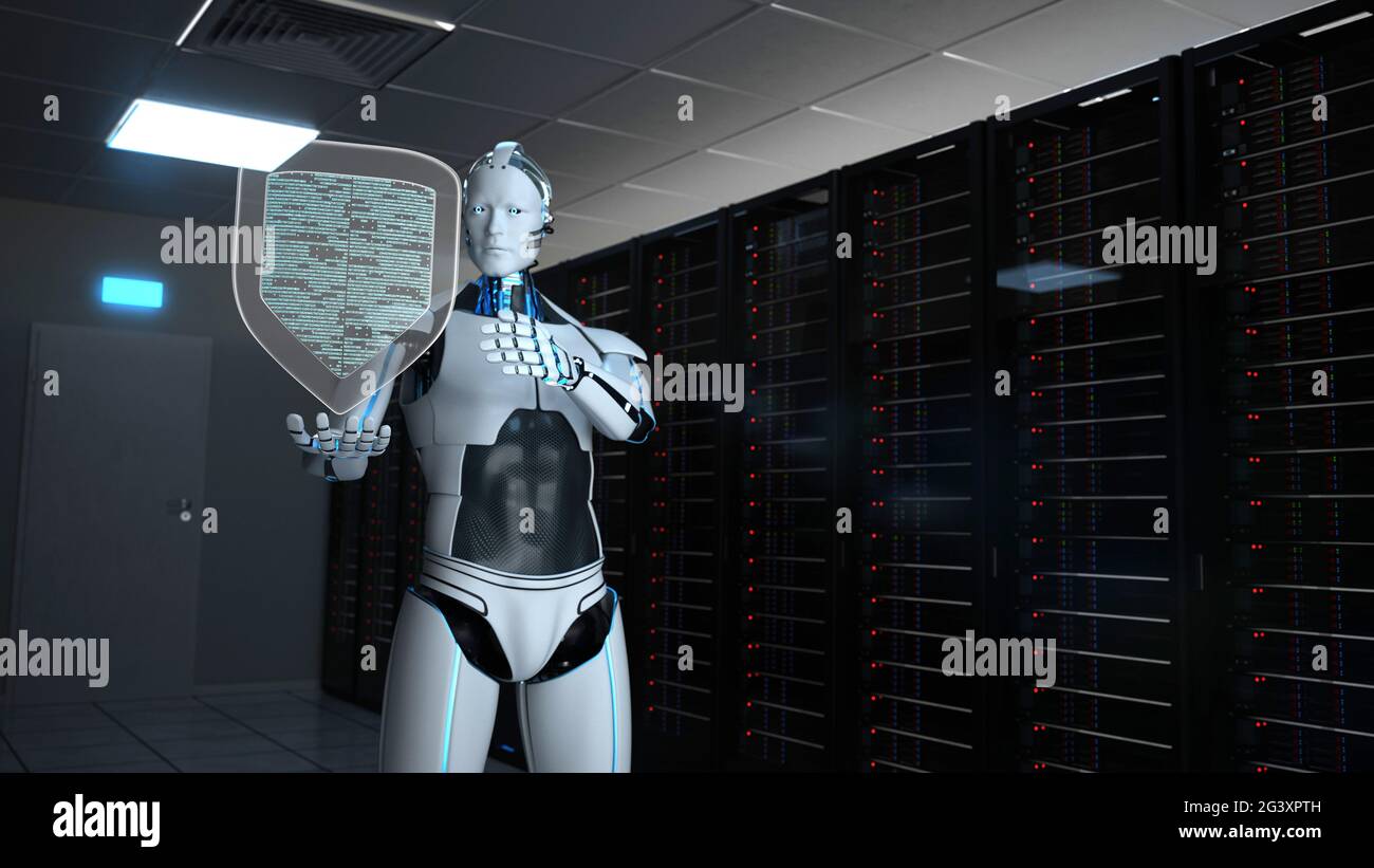 Salle de serveurs Humanoid robot protection Shield Banque D'Images