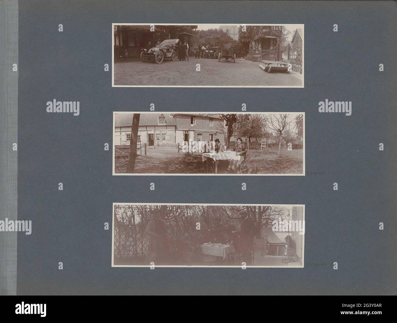 Pique-nique dans un verger en France. Partie de l'album photo d'un exercice militaire dans le sud-ouest de la France en 1902. Banque D'Images