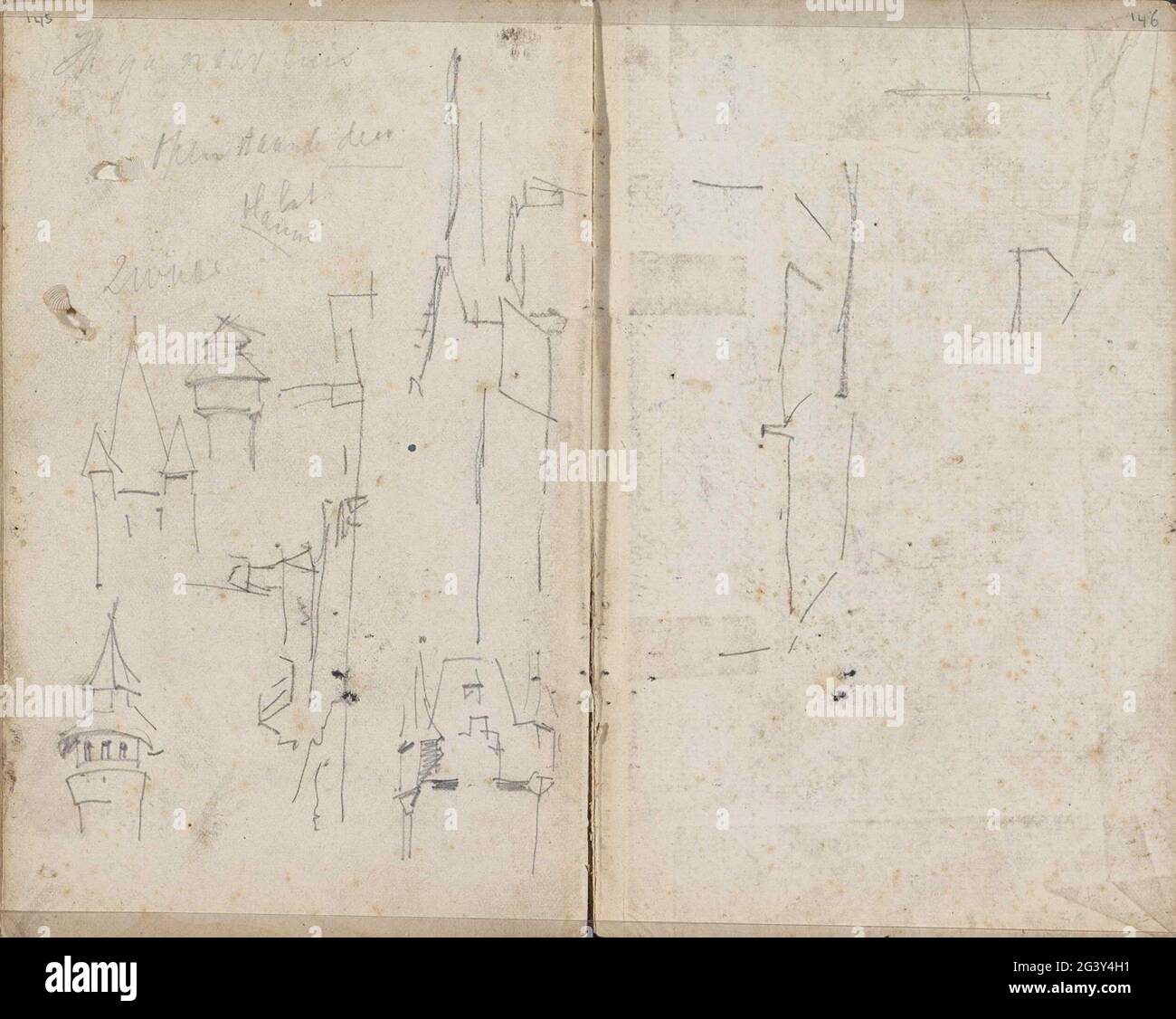 Études d'architecture. Page 145 et page 146, bractée arrière, d'un carnet de croquis de 72 feuilles. Banque D'Images