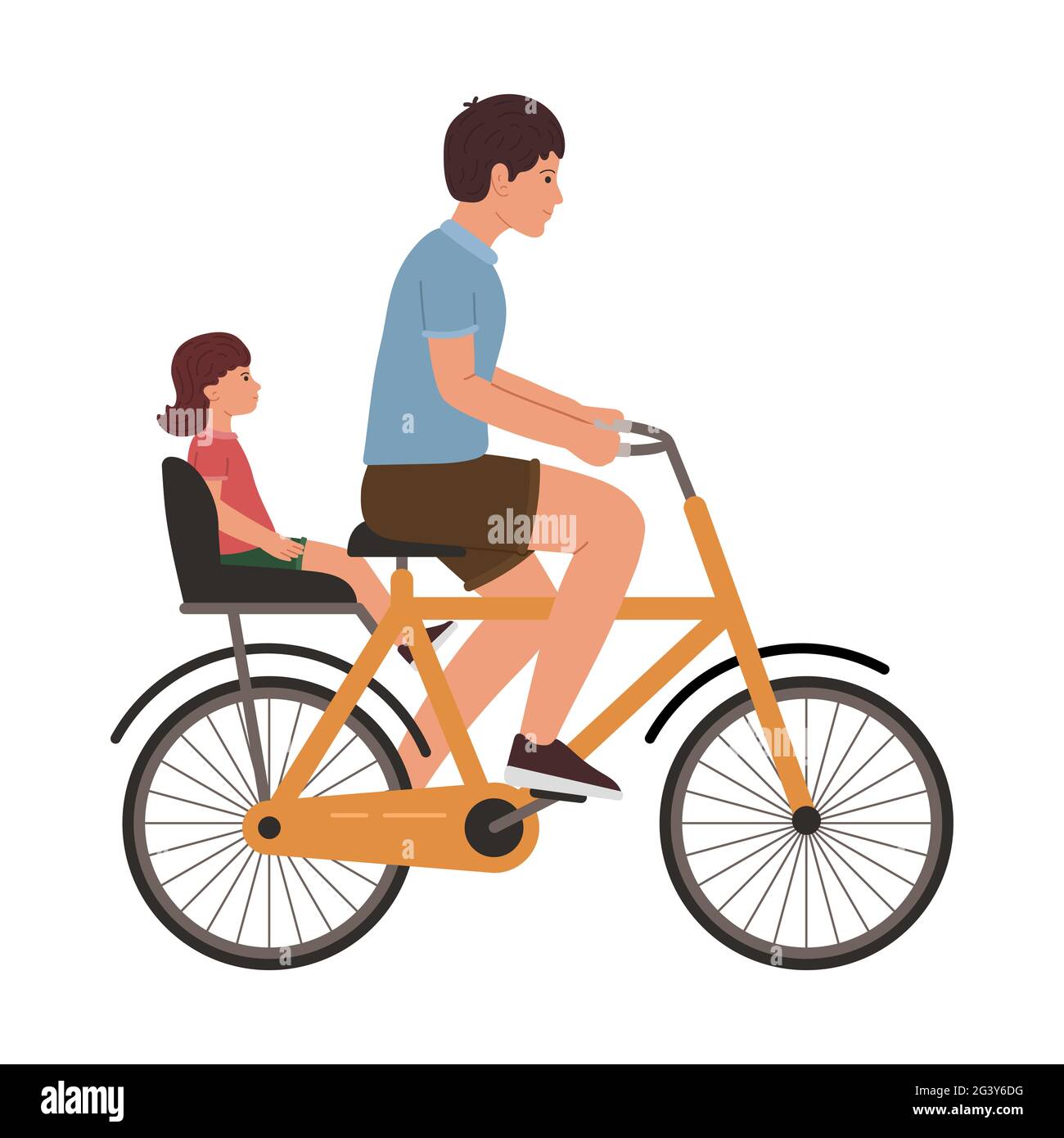 Père et fille à vélo ensemble illustration vectorielle isolée sur fond