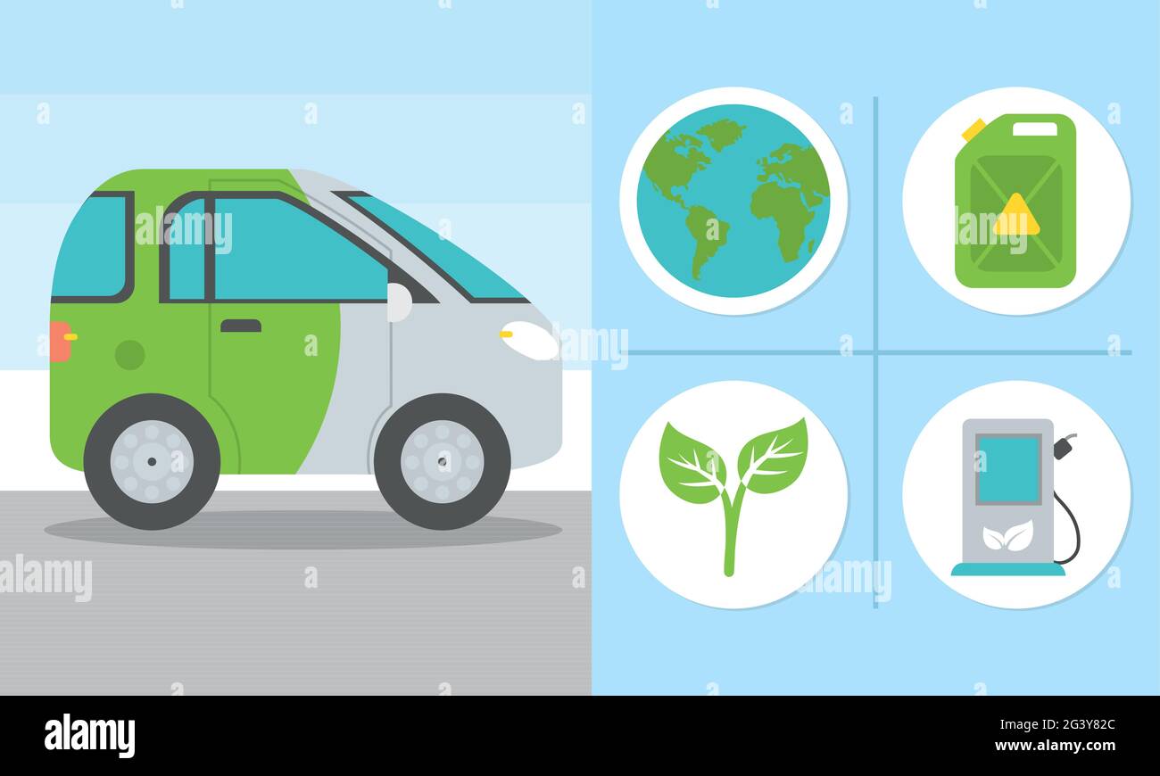 jeu d'icônes eco car et ecologie Illustration de Vecteur