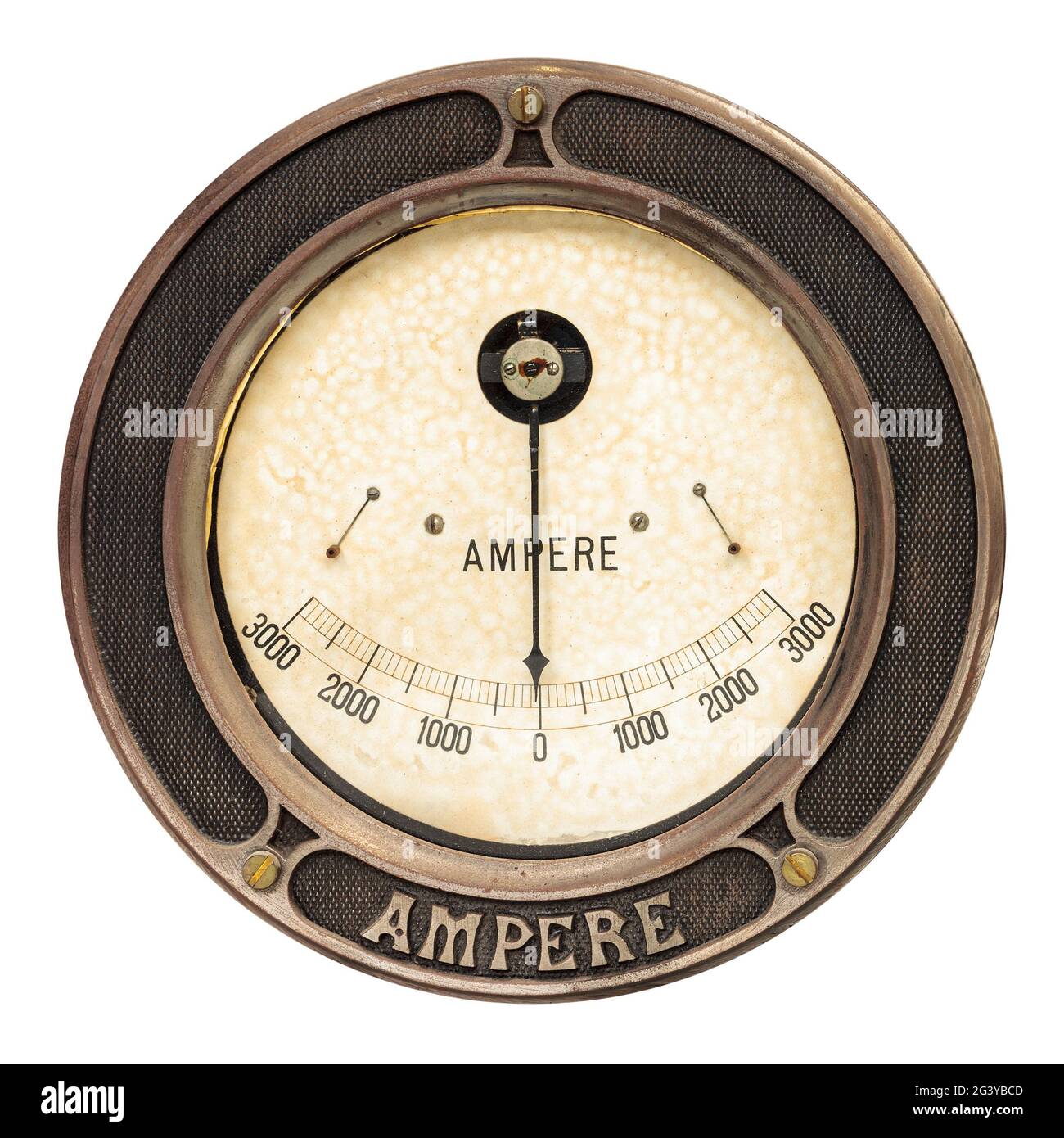 Ampèremètre analogique rond vintage isolé sur fond blanc Banque D'Images