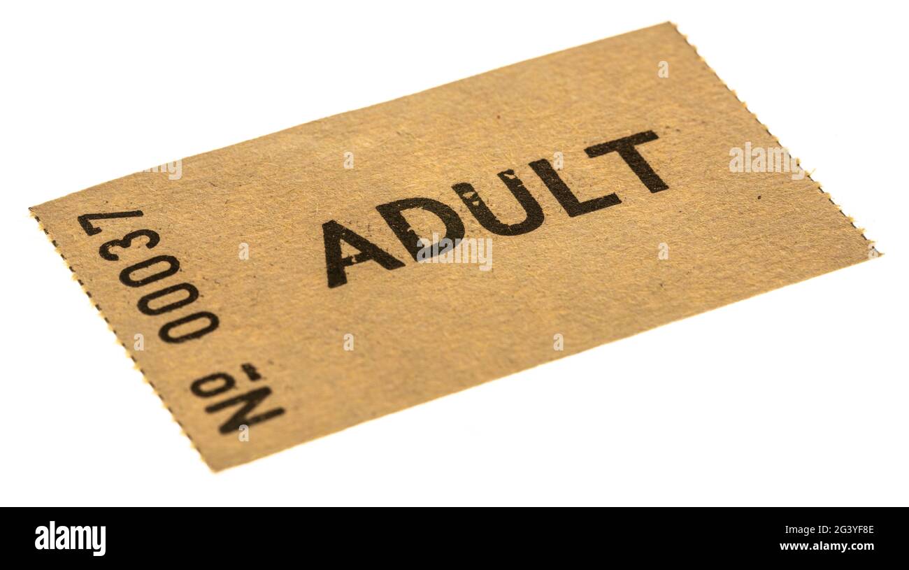 Billet papier pour l'événement avec mot ADULTE imprimé au centre Banque D'Images