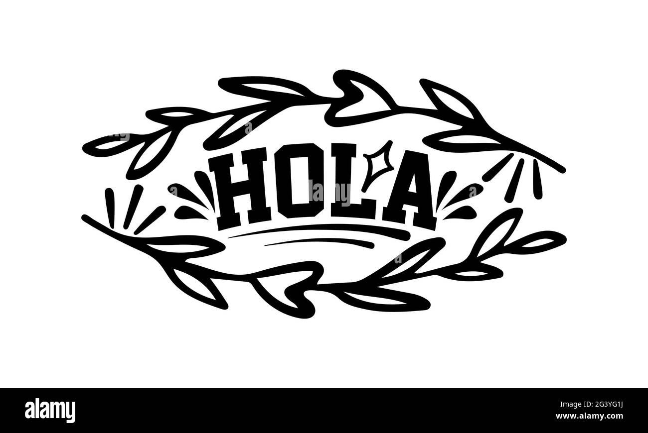 Hola - T-shirts de paillasson design, texte dessiné à la main, t-shirt de Calligraphie design Banque D'Images