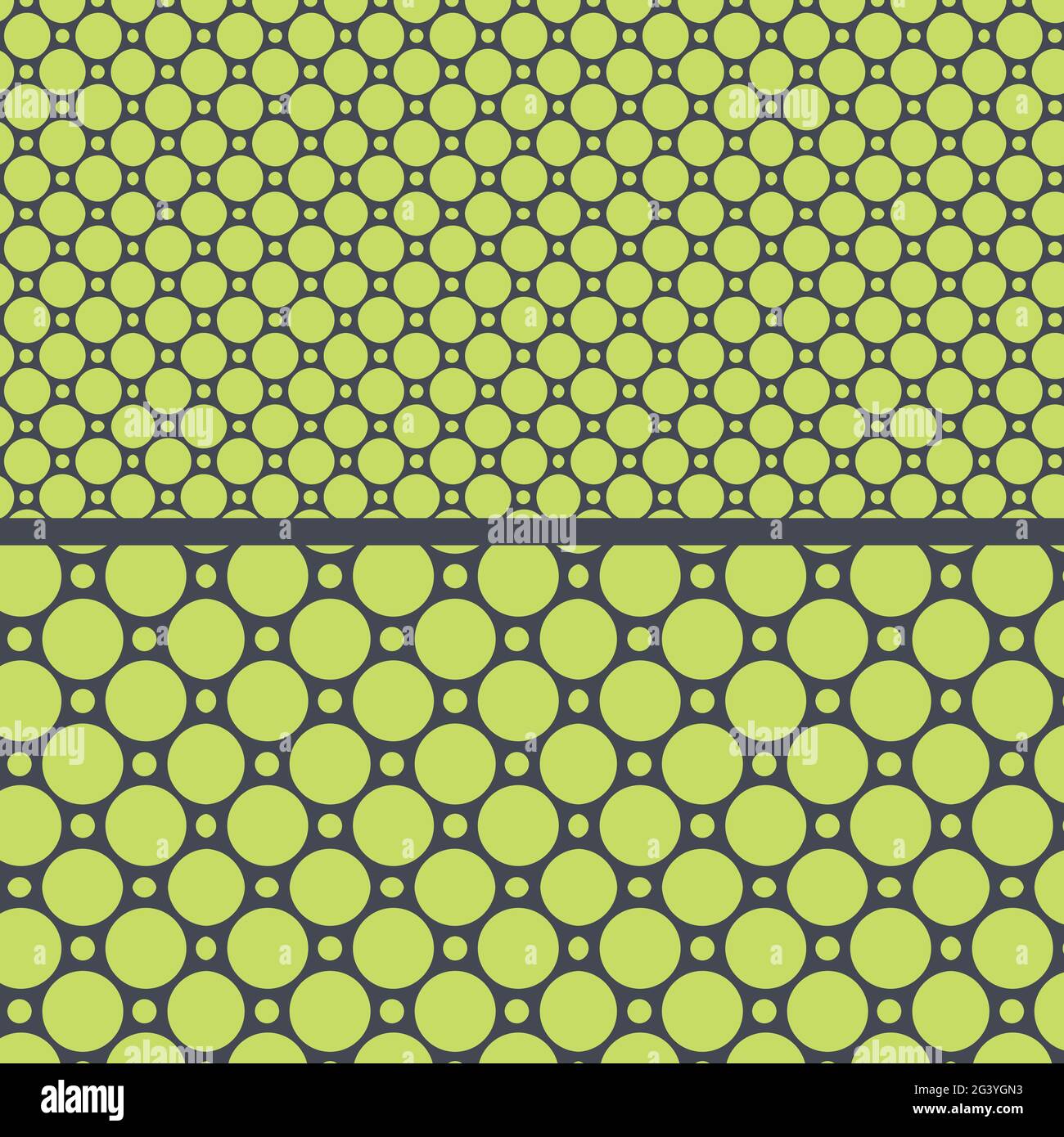 Motif organique simple abstrait sans couture. Motif points et cercles évolutif. Ensemble de 2 répétitions réalisées à partir de formes de cercle. Fond vert néon. Illustration de Vecteur