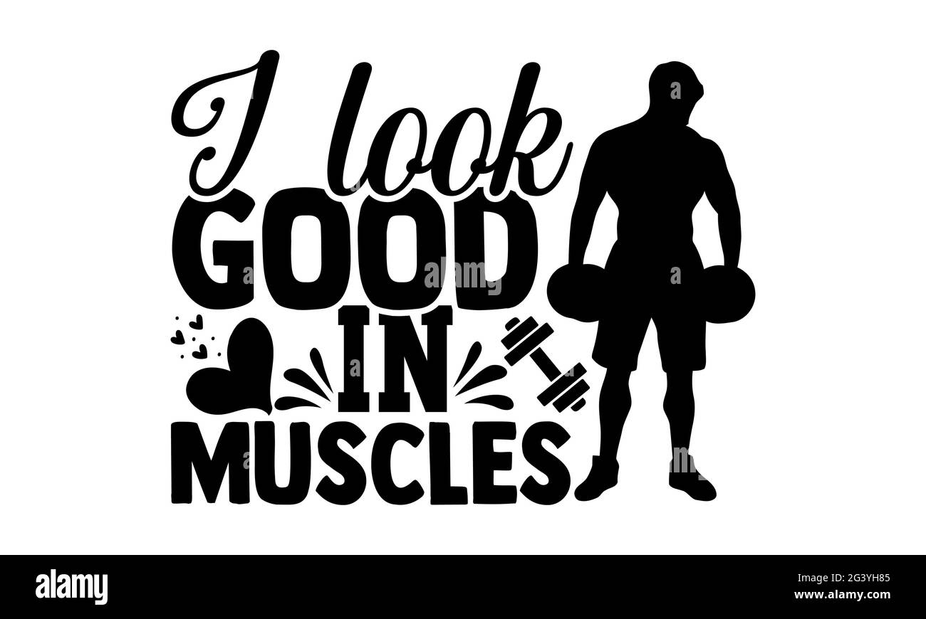Je regarde bien dans les muscles - Santé mentale t chemises design, main dessiné lettering phrase, Calligraphie t shirt design, isolé sur fond blanc, svg Banque D'Images