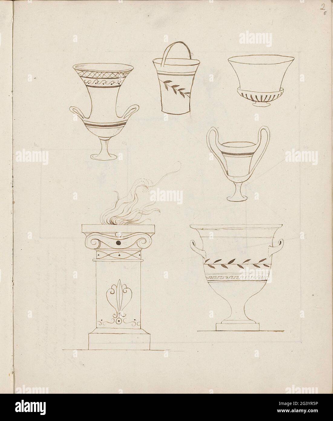 Vases grecs et autel. Feuille 5 Recto à partir d'un carnet d'esquisses avec 94 feuilles. Banque D'Images