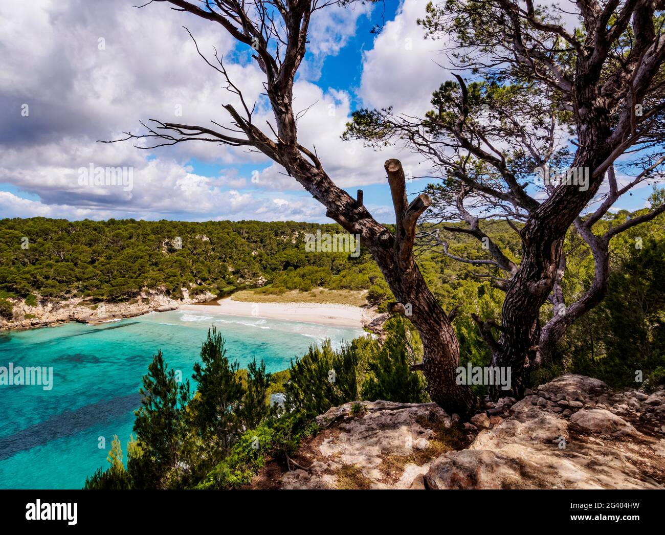 Cala Trebaluger, baie de Trebaluger, vue en hauteur, Minorque ou