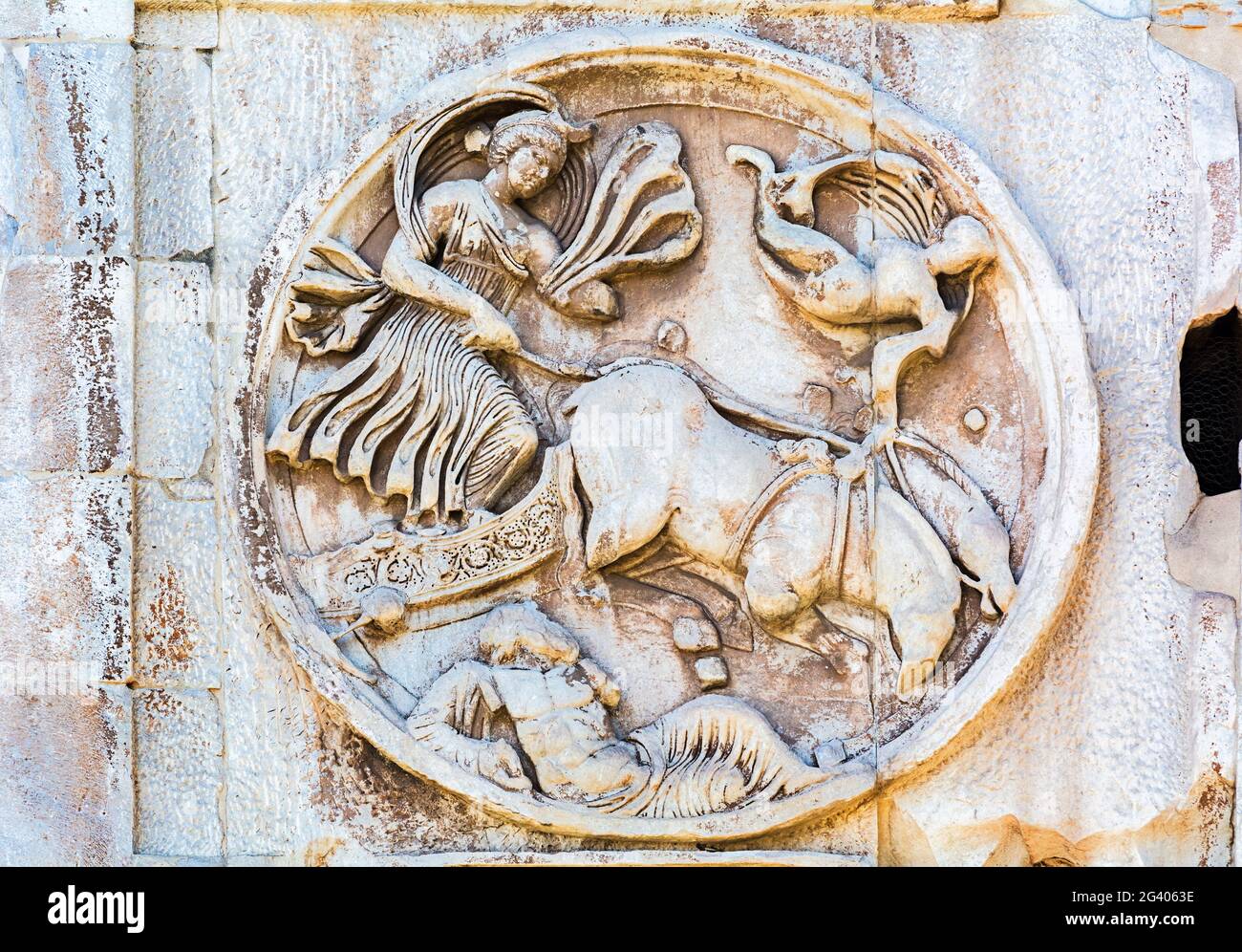Détail de l'arche triomphale de Constantine. Banque D'Images