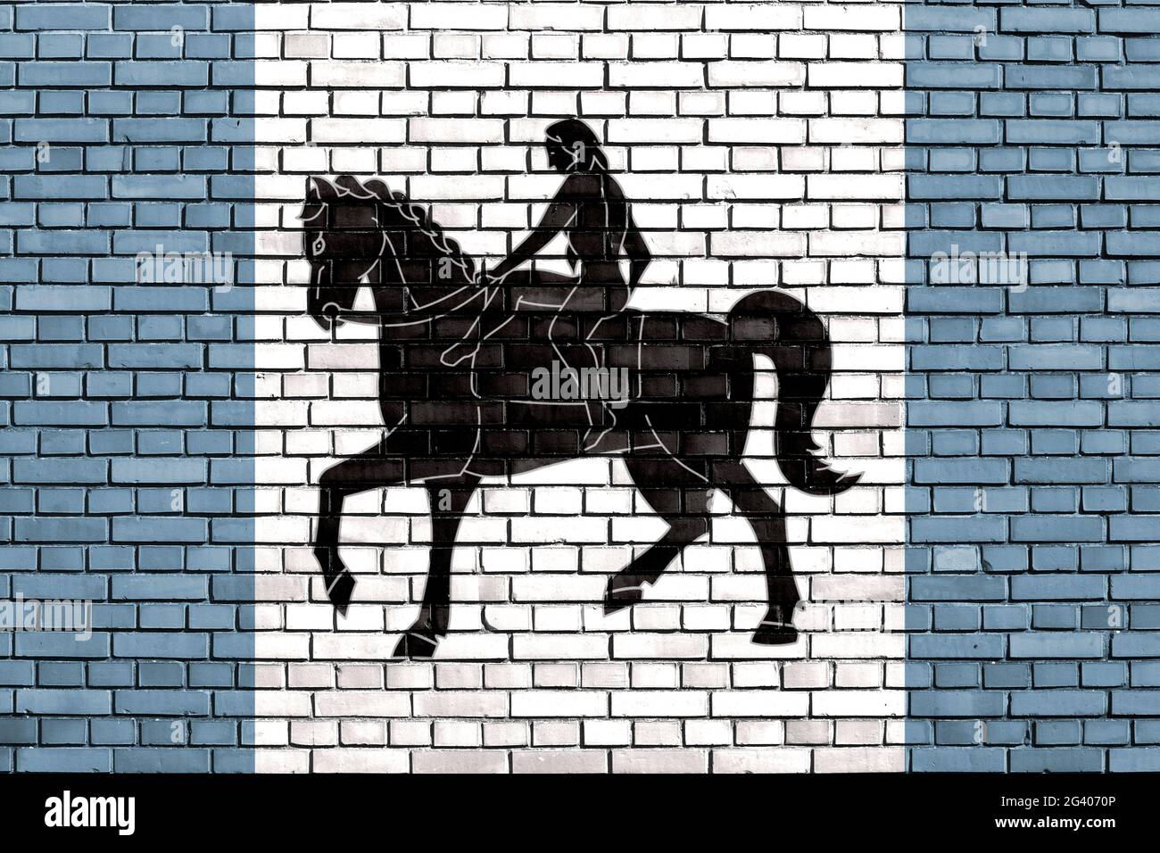 Drapeau de Coventry peint sur un mur de briques Banque D'Images