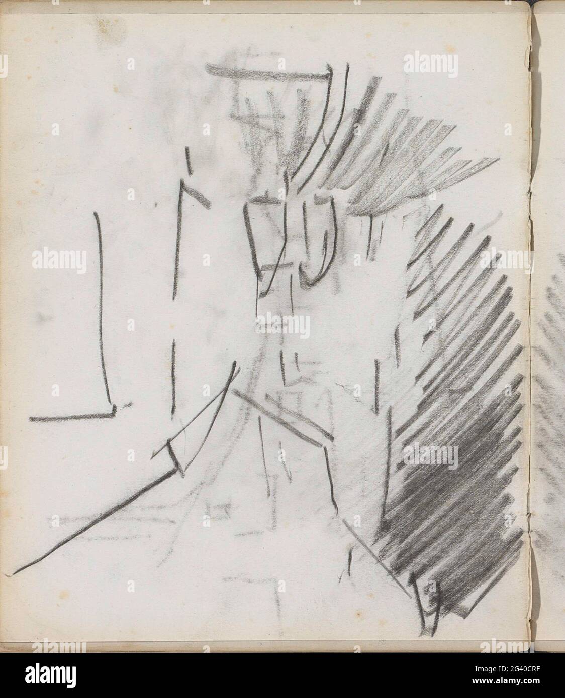 Deux chiffres sur la rue. Bâtiments gauche et droit. Page 145 d'un carnet de croquis avec 81 feuilles. Banque D'Images
