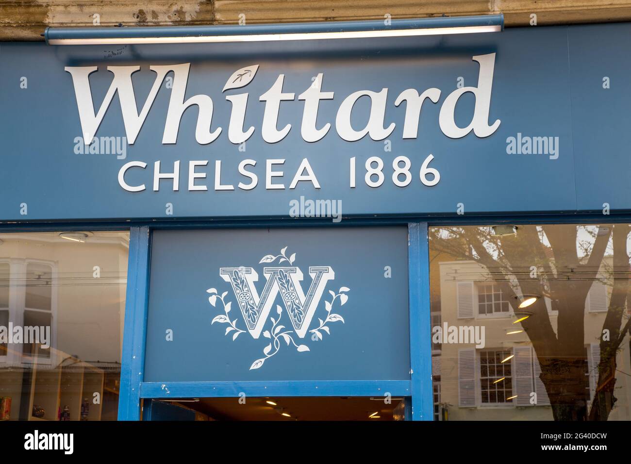 Affiche du nom de la société Whittard sur le front de vente Banque D'Images