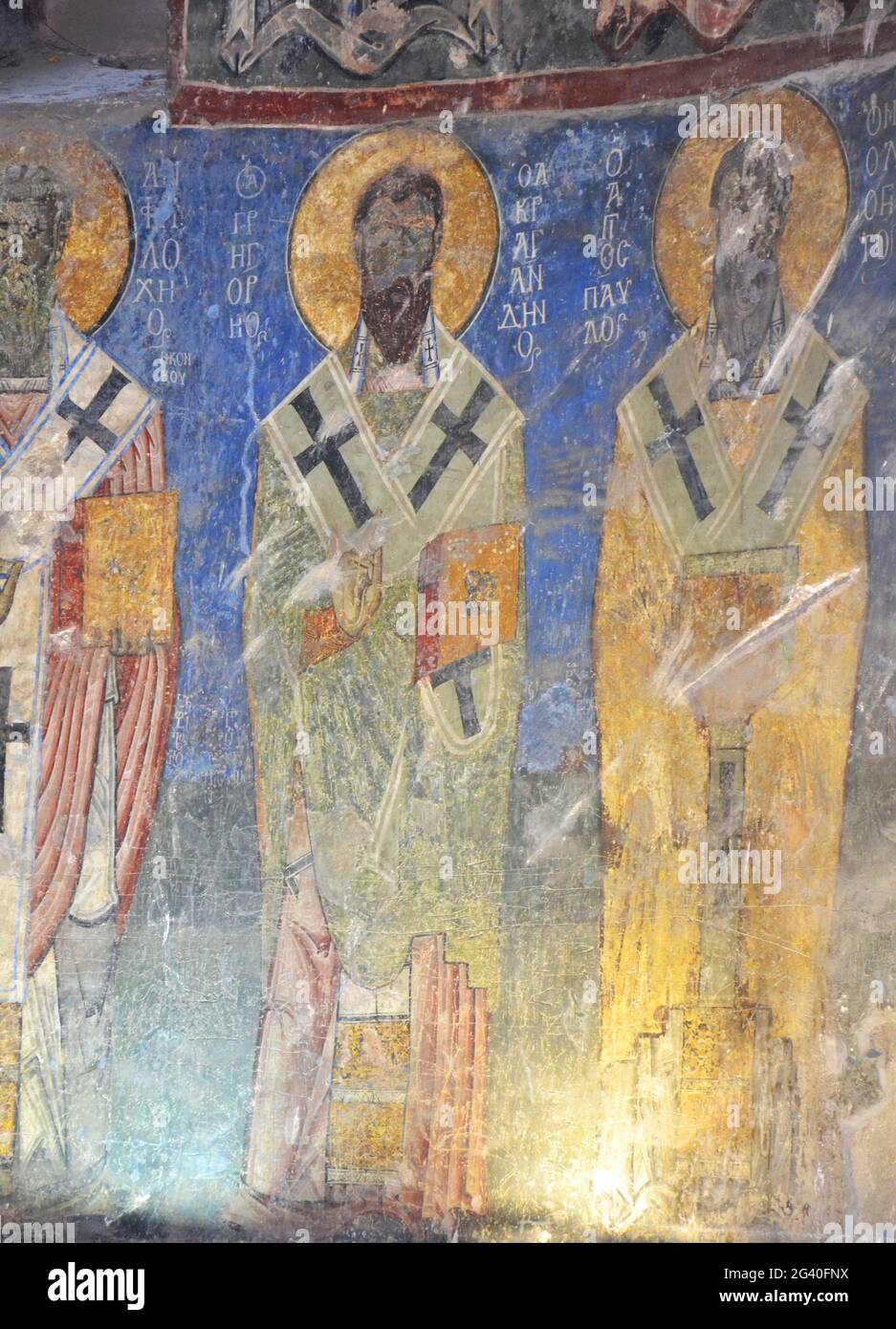 Fresques sur les murs de l'église Akhtala en Arménie Banque D'Images