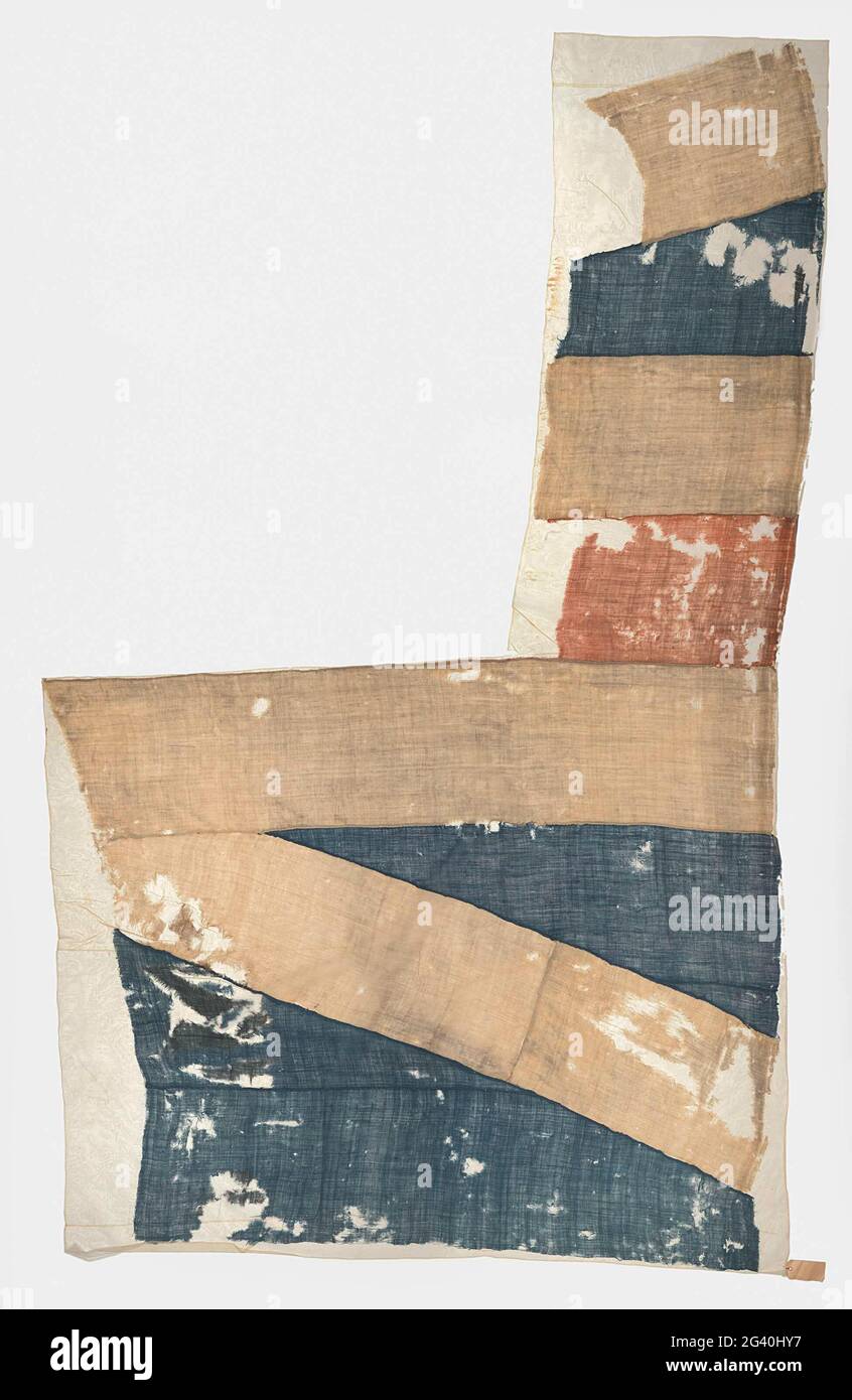 Fragment d'un drapeau de navire. Fragment d'un drapeau de bateau, côté pantalon, bleu avec un rouge dans une croix blanche sur un Andrieskruis blanc. C'est une période invisible de 1606-1700. Banque D'Images