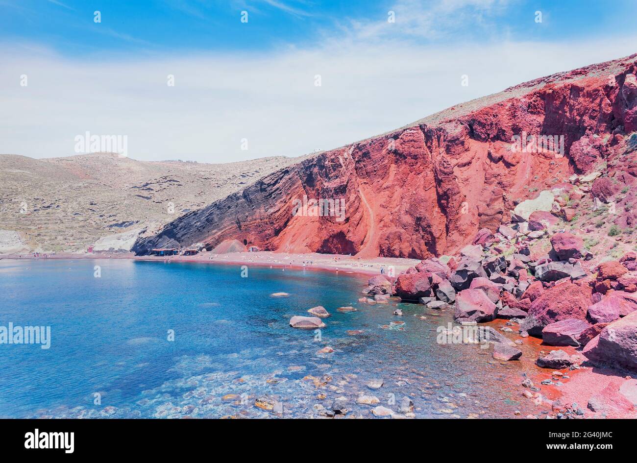 La plage rouge, Santorini, Cyclades, îles grecques, Grèce Banque D'Images