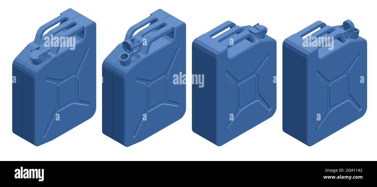 Jerricanes de conteneur de combustible en métal isométriques. Cartouche pour essence, gaz diesel. Réservoir de stockage résistant au feu. Illustration de Vecteur Jerricanes de conteneur de combustible en métal isométriques. Cartouche pour essence, gaz diesel. Réservoir de stockage résistant au feu. Illustration de Vecteur