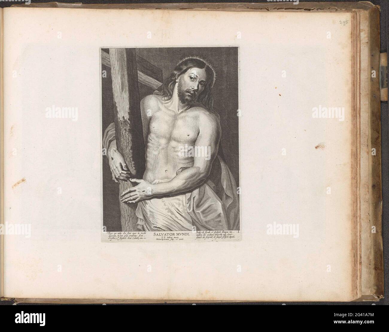 Christ avec la croix; Salvator Mundi; Christ et treize apôtres; Den Grooten Emblemata Sacra, composé de plus de quatre cents par des figures de Belsche, comme des anciens comme des Nieuwen Testament. Christ avec la croix. Dans le sous-vêtement, le texte biblique de Mattëus 10:16 en latin et en néerlandais. L'impression fait partie d'un album. Banque D'Images