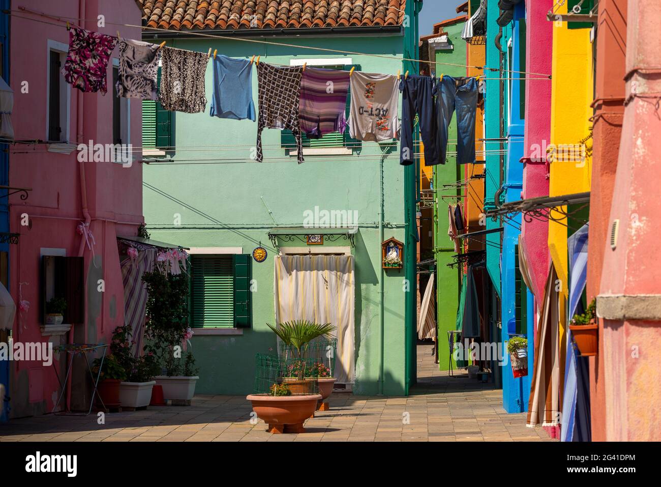 Au coeur de Burano, Venise, Vénétie, Italie, Europe Banque D'Images