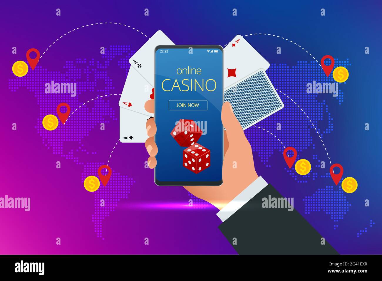 Casino de poker en ligne. Concept de Casino en ligne. Bannière de marketing de casino Big Slots en ligne, applications de jeu. Illustration de Vecteur