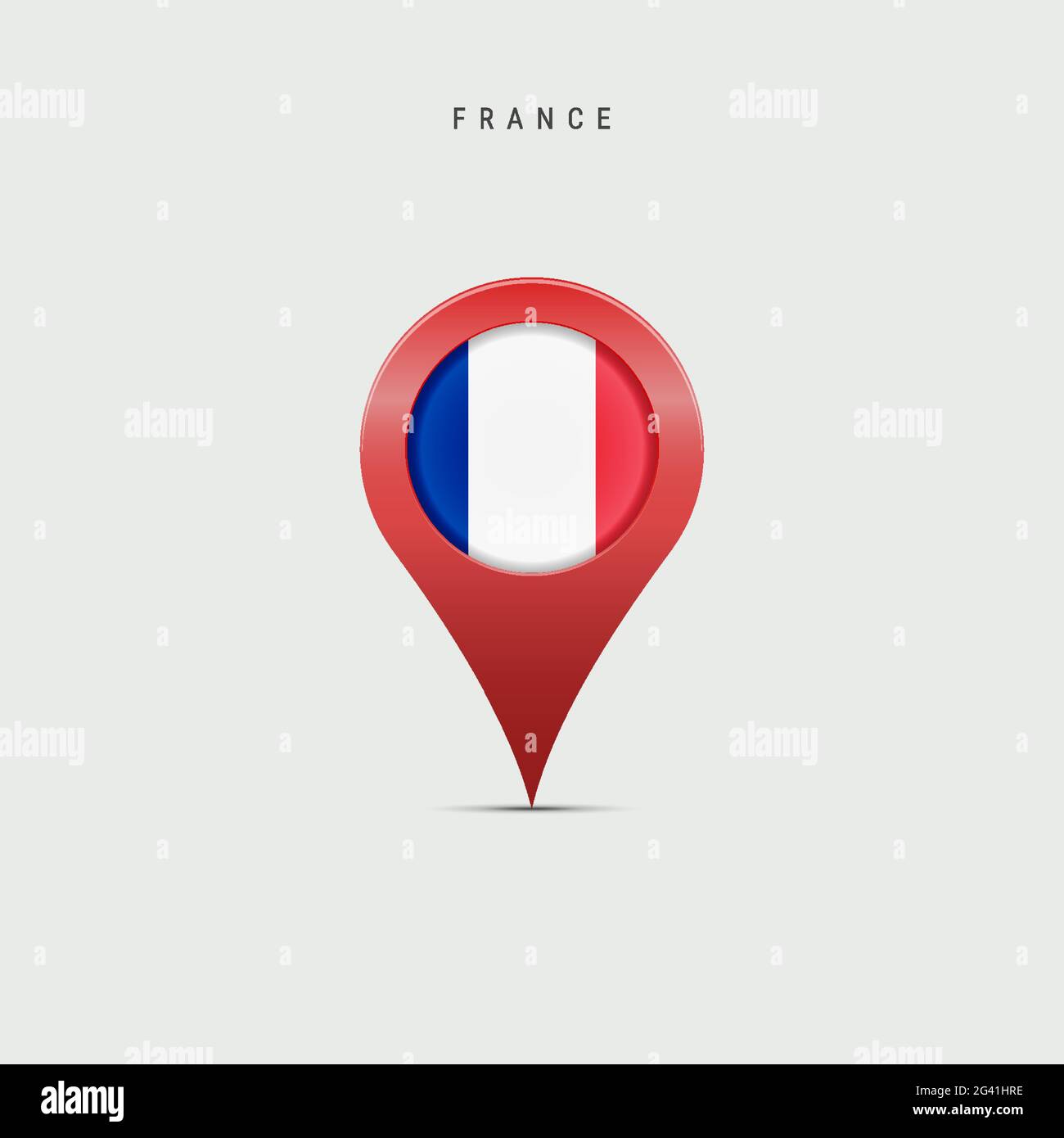 Marqueur de carte en forme de goutte d'eau avec drapeau de la France. Drapeau  français inséré dans la broche de la carte de localisation. Illustration  vectorielle isolée sur fond gris clair Image