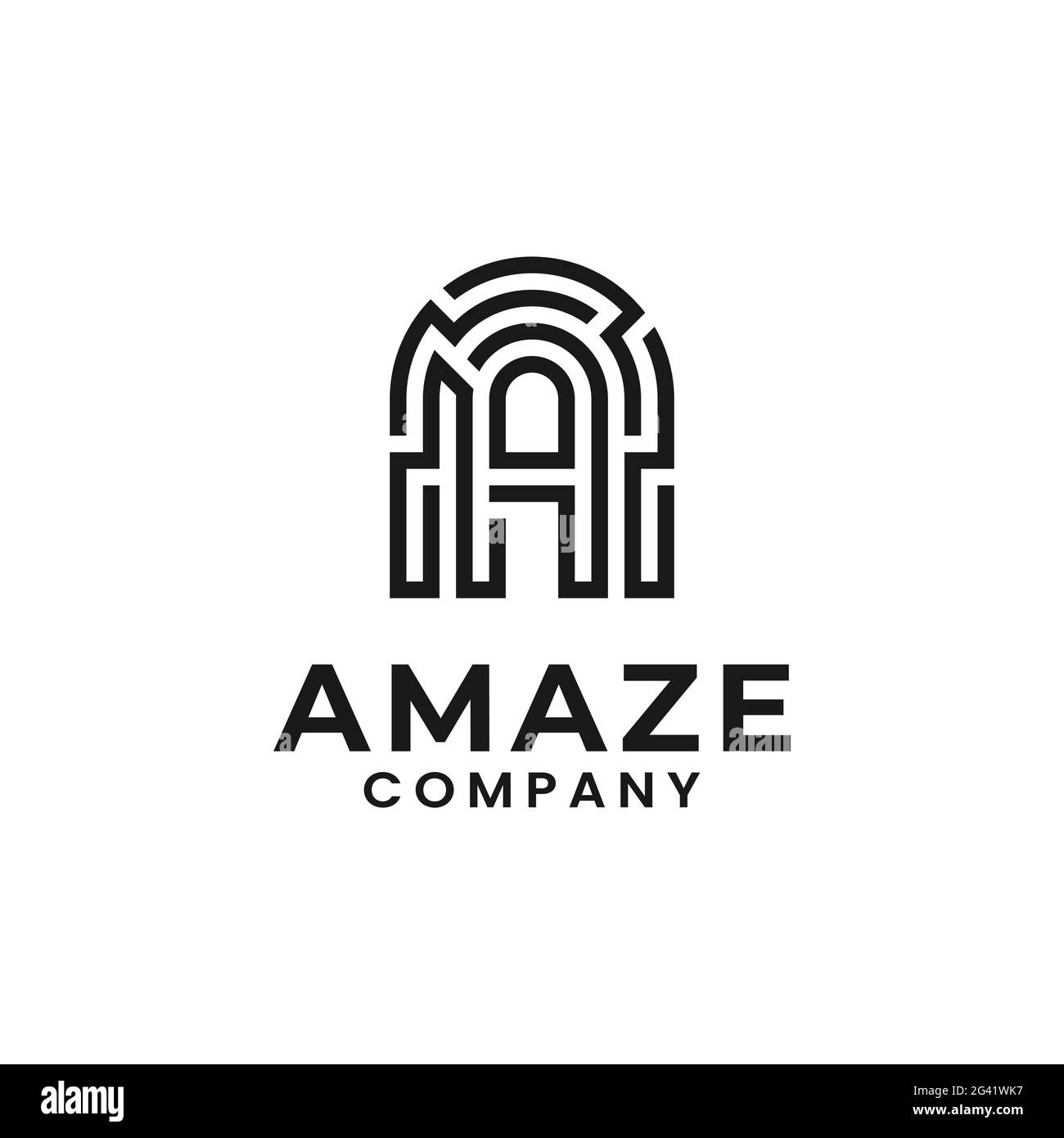 Lettre initiale UNE Maze Labyrinth Puzzle Fingerprint ligne simple Linear unique Hipster rustique Retro logo Design Illustration de Vecteur