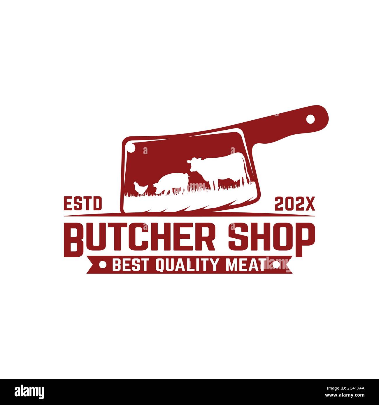 Couteau à viande avec un symbole de poulet au porc de vache. Convient aux bouchers boucherie Deli Beef Meat Shop Market Vintage Hipster Retro logo modèle. Illustration de Vecteur