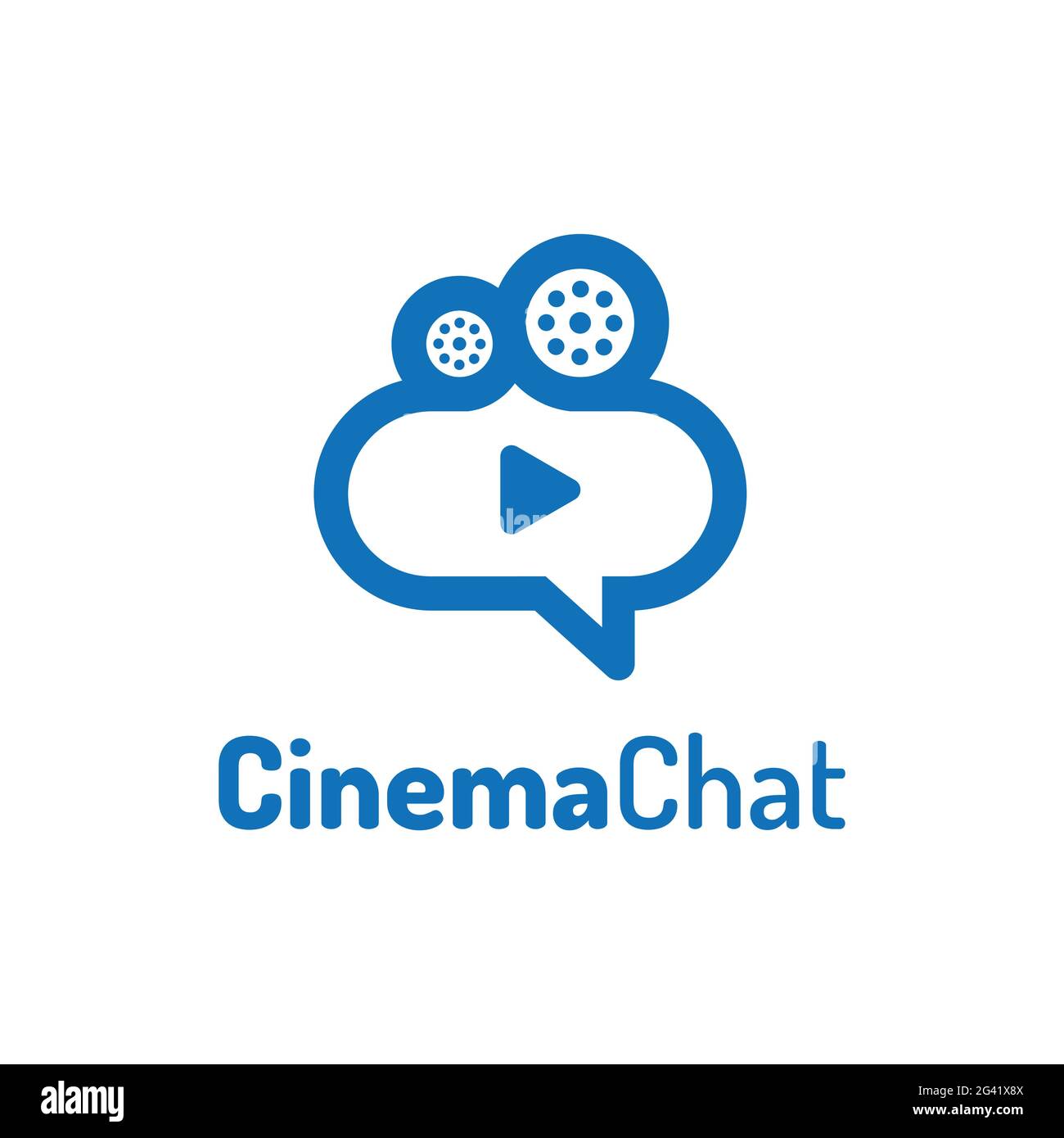 Modèle de conception de logo ballon de discussion avec bouton de lecture et bobine d'appareil photo. Convient pour film vidéo film Cinema Studio production Creator Company Illustration de Vecteur