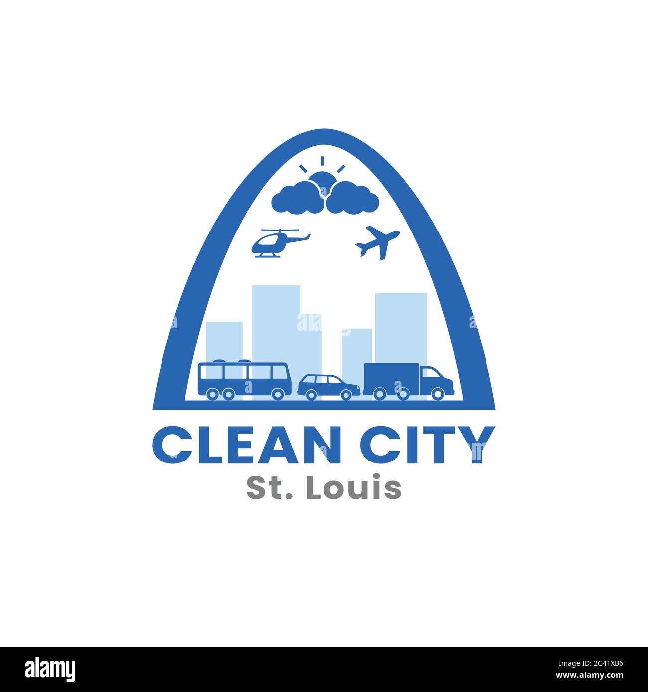 Modèle de logo « Downtown St. Louis Skyline for Clean City ». St. Louis est la deuxième plus grande ville du Missouri, aux États-Unis Illustration de Vecteur