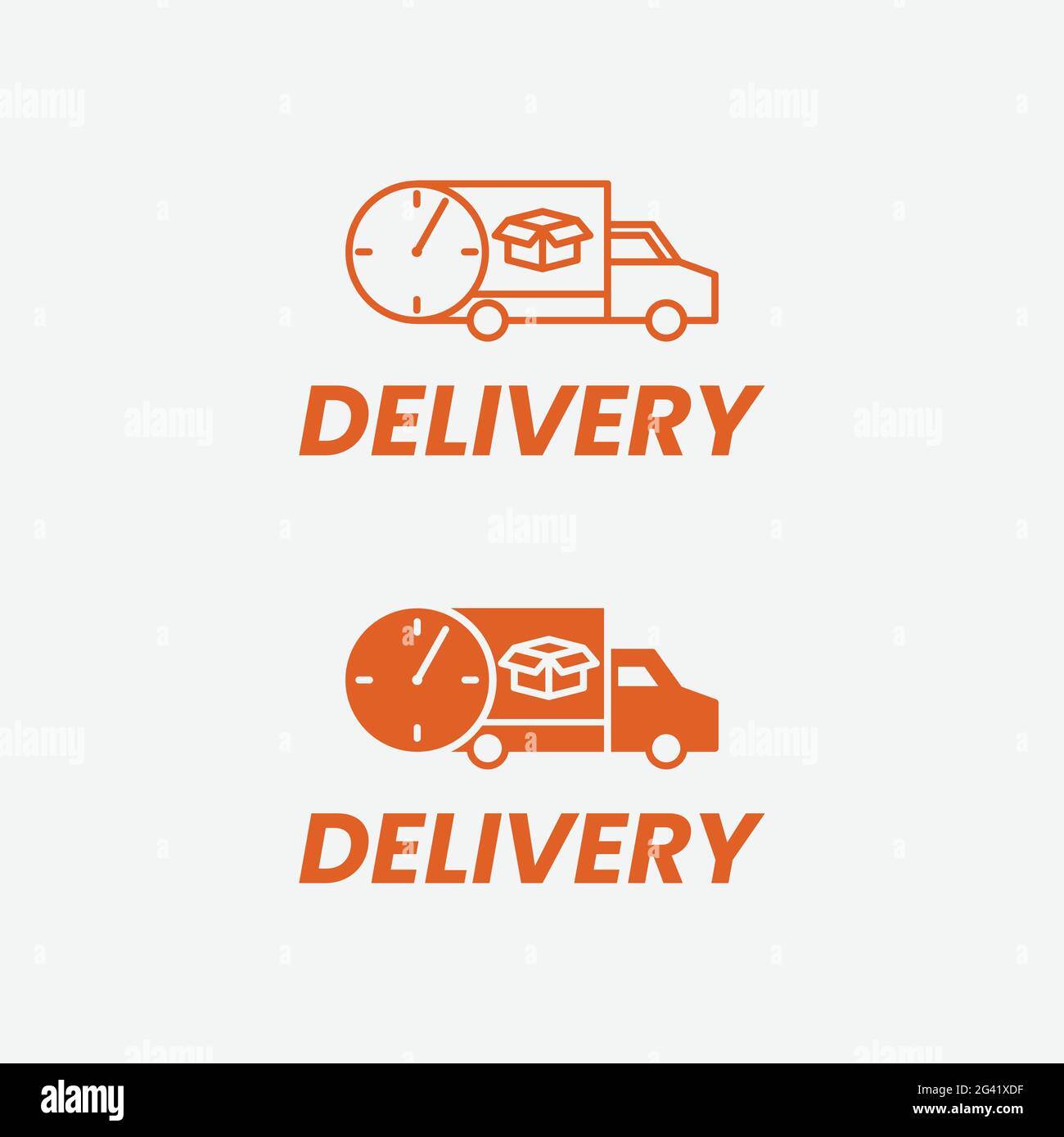 Camion de livraison avec minuterie dans la gamme de deux styles et modèle de conception de logo solide. Adapté à la distribution rapide de fret de livraison Illustration de Vecteur