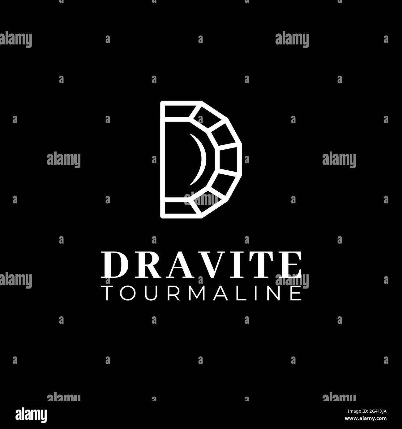 Modèle de conception de logo linéaire D Dravite Tourmaline Line initial. Lettre D Pierre pour Crystal Diamond Ruby Topaz Jade Opal Sapphire Turquoise Illustration de Vecteur