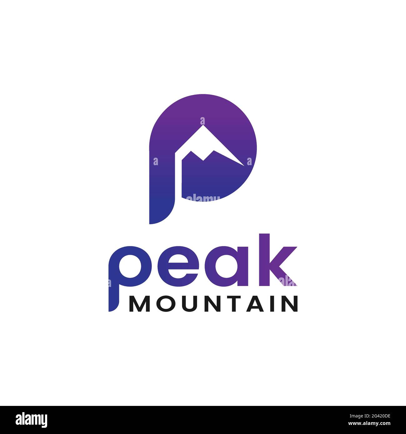 Lettre initiale P avec Peak Mountain Hill pour l'aventure randonnée en extérieur Camping chasse Sport matériel vêtements marque entreprise simple Classic unique logo Illustration de Vecteur