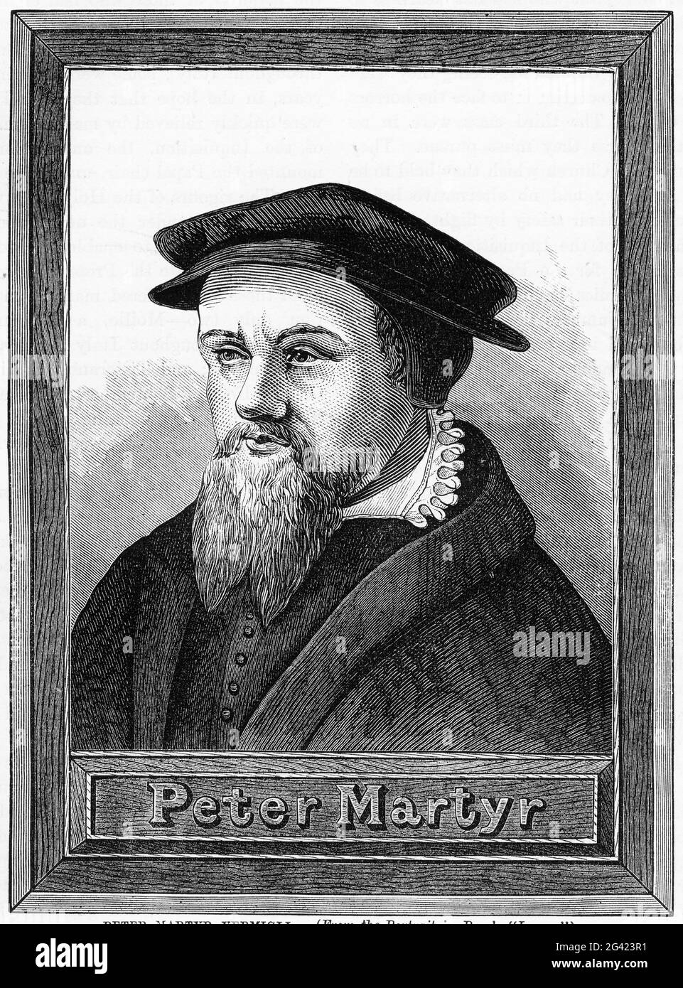 Gravure de Peter Martyr Vermigli (1499 – 1562) est un théologien réformé d'origine italienne. En Angleterre, il a influencé la réforme édouardienne, y compris le service eucharistique du Livre de prière commune de 1552. Banque D'Images