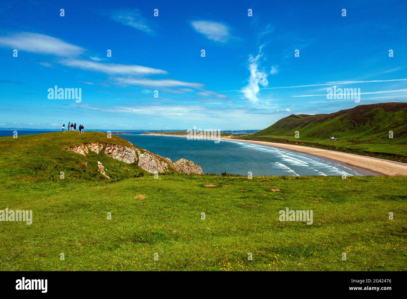 Un beau temps et l'incroyable plage de Rhossili, le Gower, pays de Galles du Sud en été Banque D'Images