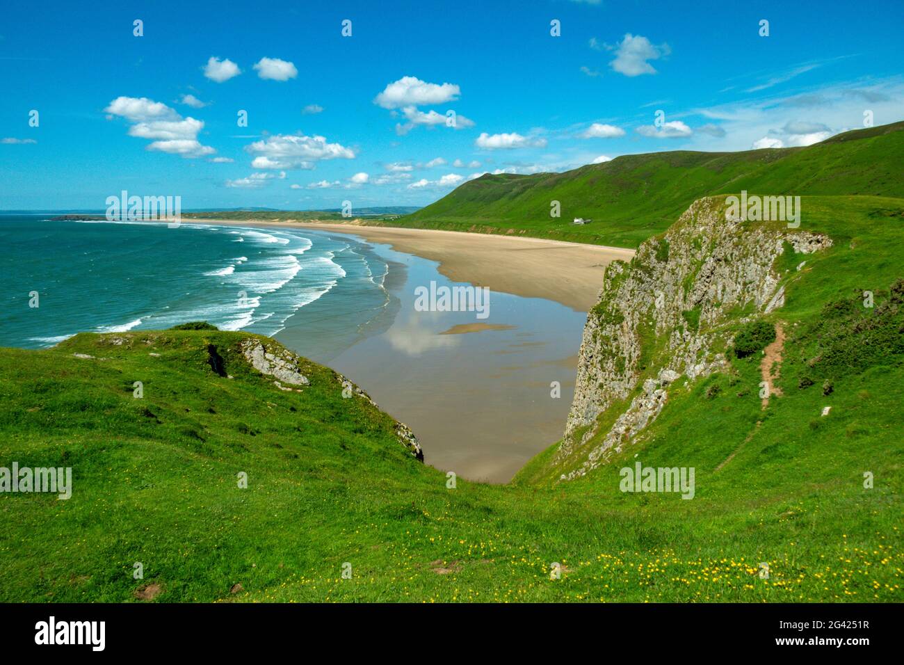 Un beau temps et l'incroyable plage de Rhossili, le Gower, pays de Galles du Sud en été Banque D'Images