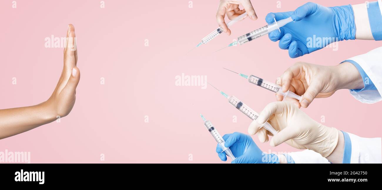 Refuser la vaccination en raison de problèmes de santé possibles. Dire non à la fausse immunisation contre les virus. Banque D'Images