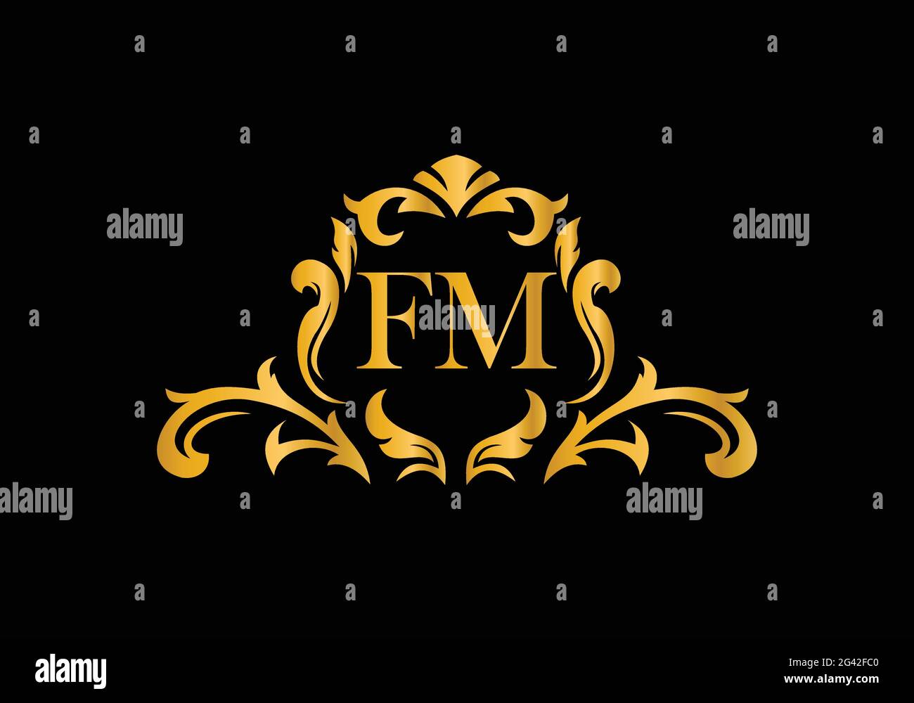 Lettres alphabétiques de luxe FM. Alphabet floral doré . Initiales du monogramme parfaitement pour les invitations de mariage, carte de voeux, logo, et autre design. Illustration de Vecteur