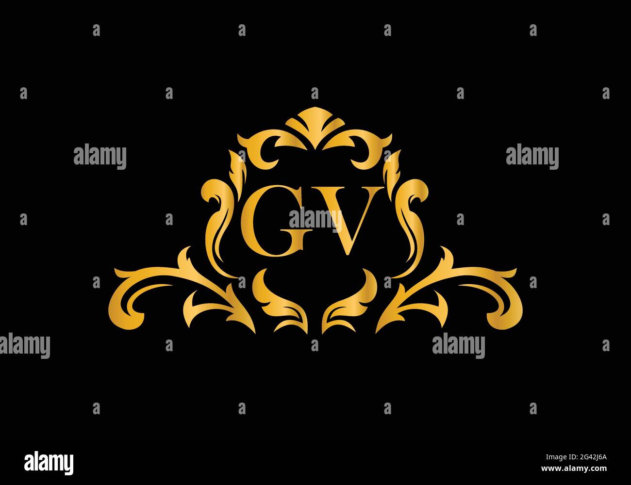 Lettres de luxe G V. alphabet floral doré . Initiales du monogramme parfaitement pour les invitations de mariage, carte de voeux, logo, et autre design. Illustration de Vecteur