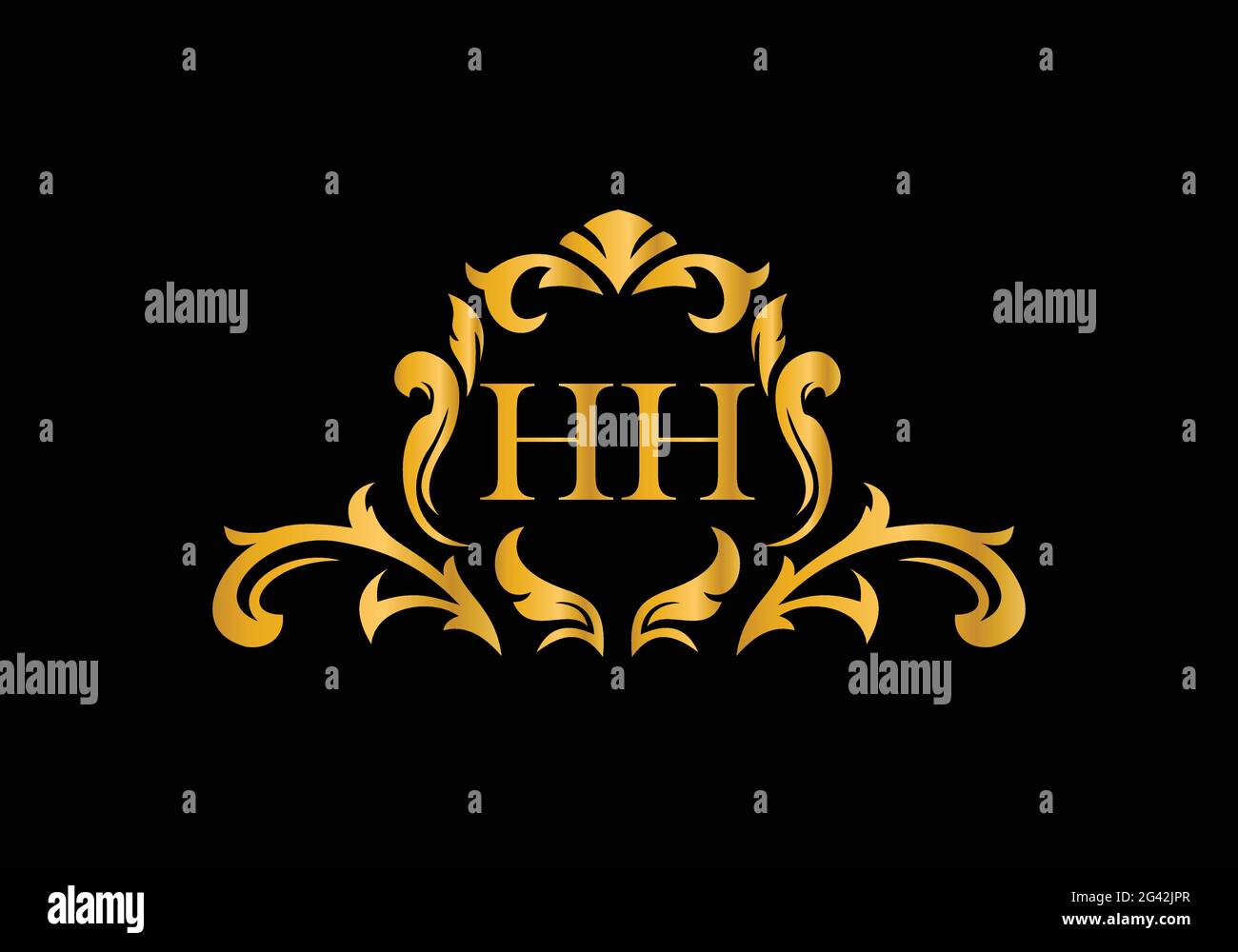 Lettres de luxe HH. Alphabet floral doré . Initiales du monogramme parfaitement pour les invitations de mariage, carte de voeux, logo, et autre design. Illustration de Vecteur